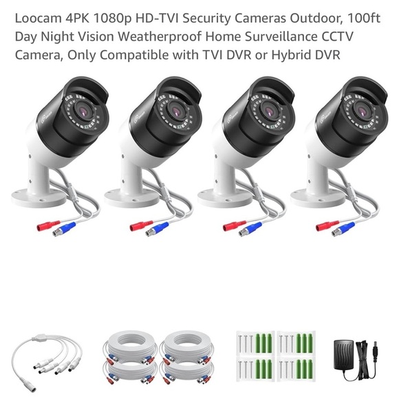 Loocam 4PK 1080p HD-TVI Security Cameras Outdoor, 100ft Day Night Vision - Picture 4 of 14